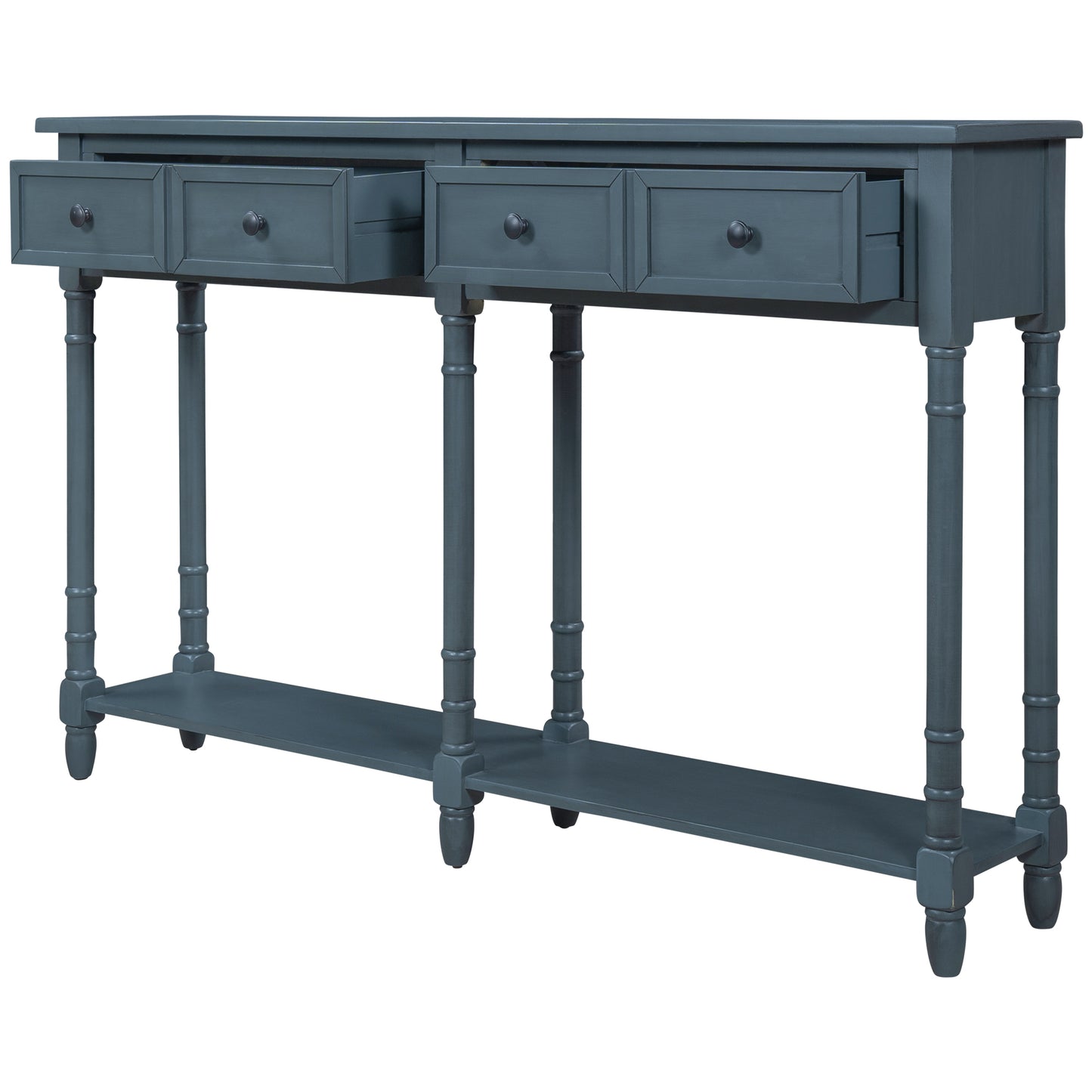 Console Table Sofa Table Easy Assembly with Two Storage Drawers and Bottom Shelf for Living Room Entryway Antique Navy