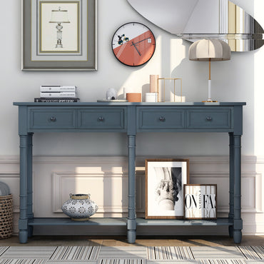 Console Table Sofa Table Easy Assembly with Two Storage Drawers and Bottom Shelf for Living Room Entryway Antique Navy