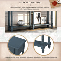 Console Table Sofa Table Easy Assembly with Two Storage Drawers and Bottom Shelf for Living Room Entryway Antique Navy