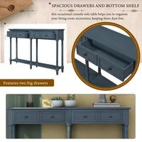 Console Table Sofa Table Easy Assembly with Two Storage Drawers and Bottom Shelf for Living Room Entryway Antique Navy