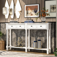 Console Table Sofa Table Easy Assembly with Two Storage Drawers and Bottom Shelf for Living Room Entryway Ivory White