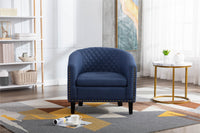 Barrel Chair with Soft Padded Armrest for Living Room Bedroom Waiting Room Navy Linen