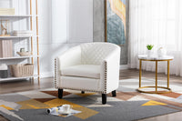 Barrel Chairs with Soft Padded Armrest and Solid Wood Legs for Living Room Bedroom Waiting Room White PU