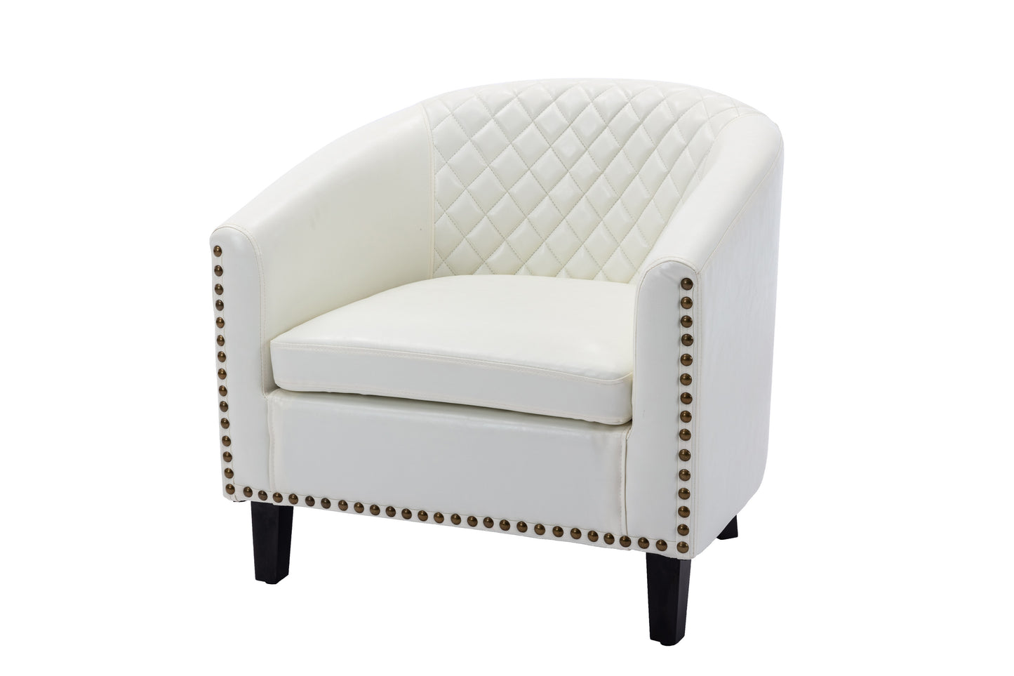 Barrel Chairs with Soft Padded Armrest and Solid Wood Legs for Living Room Bedroom Waiting Room White PU