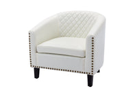 Barrel Chairs with Soft Padded Armrest and Solid Wood Legs for Living Room Bedroom Waiting Room White PU