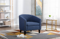 Barrel Chair with Soft Padded Armrest for Living Room Bedroom Waiting Room Navy Linen