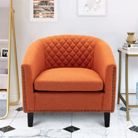 Barrel Chair with Soft Padded Armrest and Solid Wood Legs for Living Room Bedroom Waiting Room Orange Linen