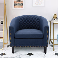 Barrel Chair with Soft Padded Armrest for Living Room Bedroom Waiting Room Navy Linen