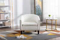 Barrel Chairs with Soft Padded Armrest and Solid Wood Legs for Living Room Bedroom Waiting Room White PU