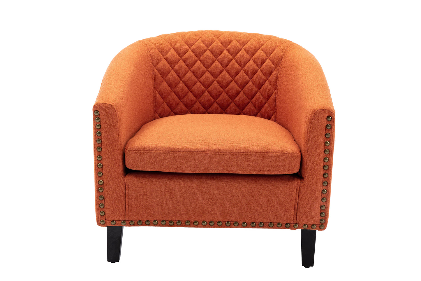 Barrel Chair with Soft Padded Armrest and Solid Wood Legs for Living Room Bedroom Waiting Room Orange Linen