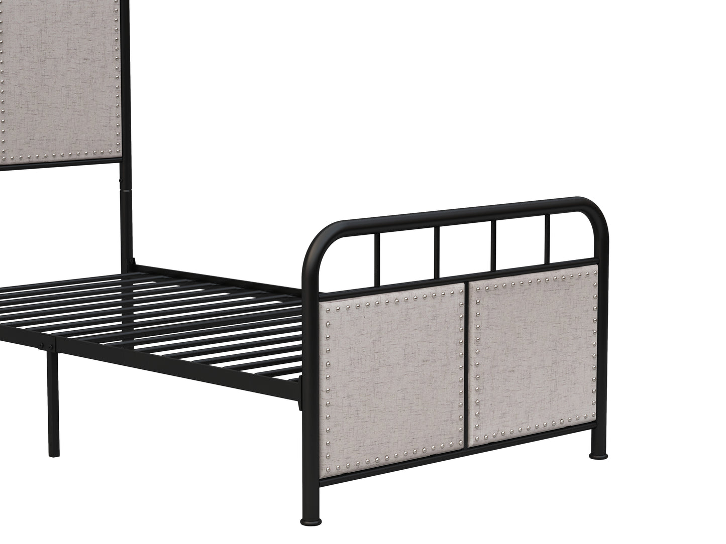 Twin Size Linen Upholstered Platform Metal Bed Frame