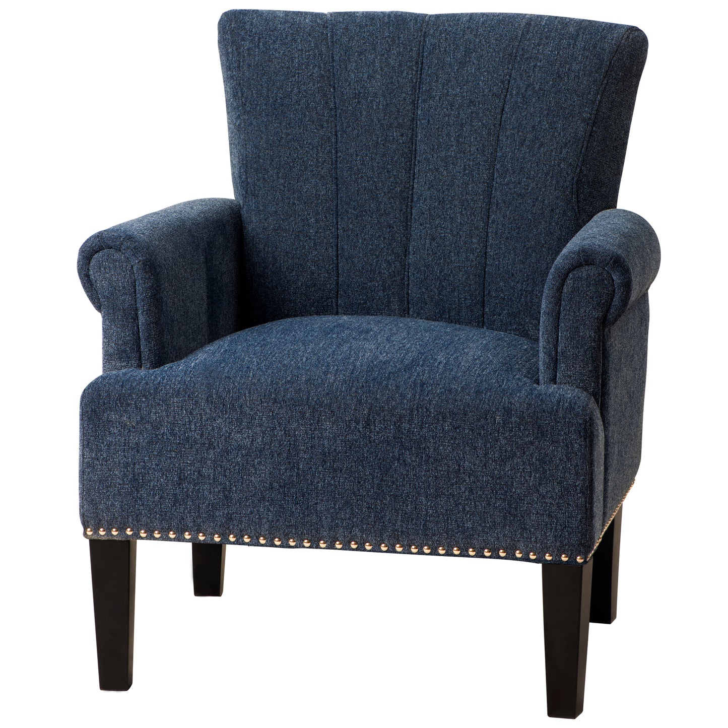 Navy Blue Accent Rivet Tufted Polyester Armchair - Stylish Upholstered Chair for Living Room, Bedroom, or Office Seating