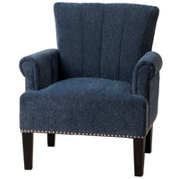 Navy Blue Accent Rivet Tufted Polyester Armchair - Stylish Upholstered Chair for Living Room, Bedroom, or Office Seating