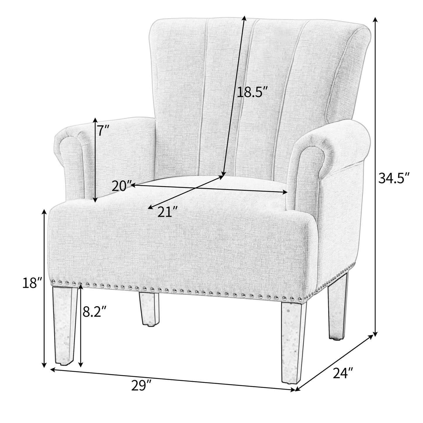 Elegant Cream Accent Armchair with Rivet Tufted Design, Soft Polyester Upholstery, Stylish Living Room Furniture