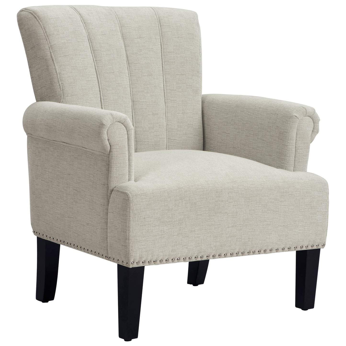 Elegant Cream Accent Armchair with Rivet Tufted Design, Soft Polyester Upholstery, Stylish Living Room Furniture