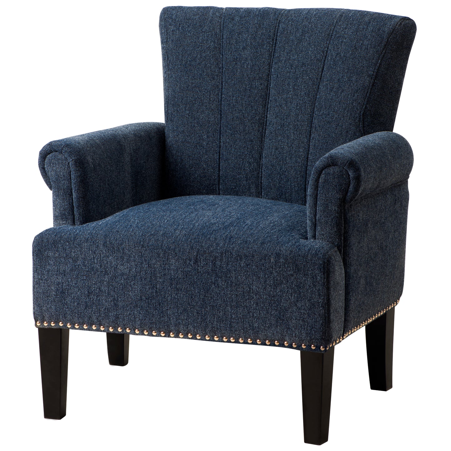 Navy Blue Accent Rivet Tufted Polyester Armchair - Stylish Upholstered Chair for Living Room, Bedroom, or Office Seating