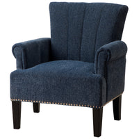 Navy Blue Accent Rivet Tufted Polyester Armchair - Stylish Upholstered Chair for Living Room, Bedroom, or Office Seating