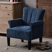 Navy Blue Accent Rivet Tufted Polyester Armchair - Stylish Upholstered Chair for Living Room, Bedroom, or Office Seating