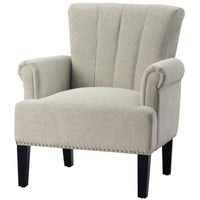 Elegant Cream Accent Armchair with Rivet Tufted Design, Soft Polyester Upholstery, Stylish Living Room Furniture