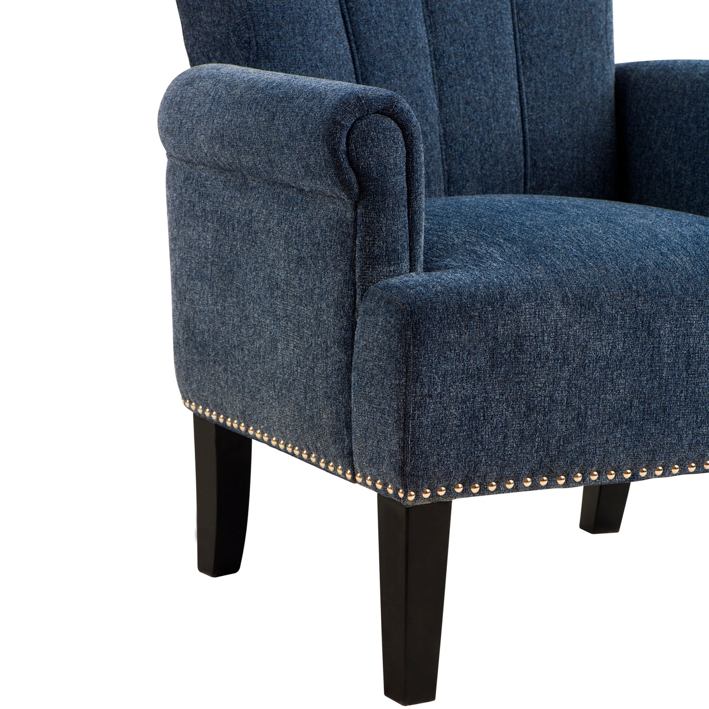 Navy Blue Accent Rivet Tufted Polyester Armchair - Stylish Upholstered Chair for Living Room, Bedroom, or Office Seating