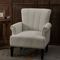 Elegant Cream Accent Armchair with Rivet Tufted Design, Soft Polyester Upholstery, Stylish Living Room Furniture