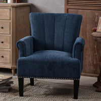 Navy Blue Accent Rivet Tufted Polyester Armchair - Stylish Upholstered Chair for Living Room, Bedroom, or Office Seating