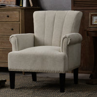 Elegant Cream Accent Armchair with Rivet Tufted Design, Soft Polyester Upholstery, Stylish Living Room Furniture