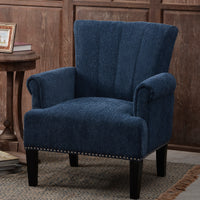 Navy Blue Accent Rivet Tufted Polyester Armchair - Stylish Upholstered Chair for Living Room, Bedroom, or Office Seating