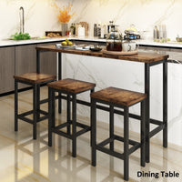 Extra Long Counter Height Dining Table Set with 3 Stools, Pub Kitchen Side Table with Footrest, Brown Finish