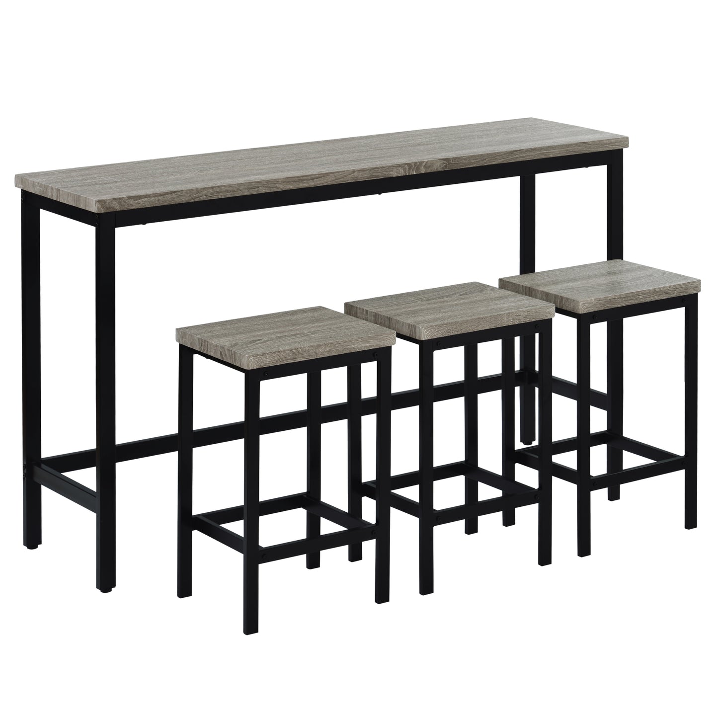 Counter Height Extra Long Dining Table Set with 3 Stools, Pub Kitchen Side Table with Footrest, Gray Finish