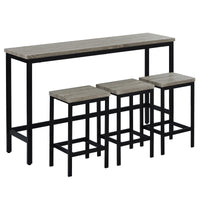 Counter Height Extra Long Dining Table Set with 3 Stools, Pub Kitchen Side Table with Footrest, Gray Finish