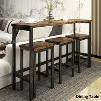 Extra Long Counter Height Dining Table Set with 3 Stools, Pub Kitchen Side Table with Footrest, Brown Finish