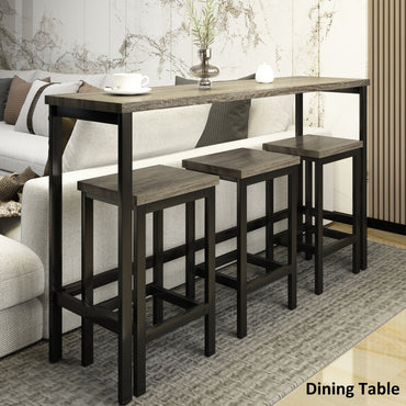 Counter Height Extra Long Dining Table Set with 3 Stools, Pub Kitchen Side Table with Footrest, Gray Finish