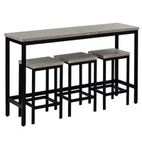 Counter Height Extra Long Dining Table Set with 3 Stools, Pub Kitchen Side Table with Footrest, Gray Finish