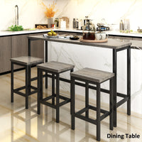 Counter Height Extra Long Dining Table Set with 3 Stools, Pub Kitchen Side Table with Footrest, Gray Finish