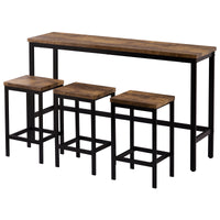 Extra Long Counter Height Dining Table Set with 3 Stools, Pub Kitchen Side Table with Footrest, Brown Finish