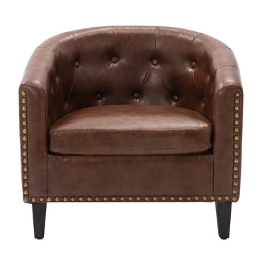 PU Leather Tufted Barrel Chair For Living Room Bedroom Club Chairs