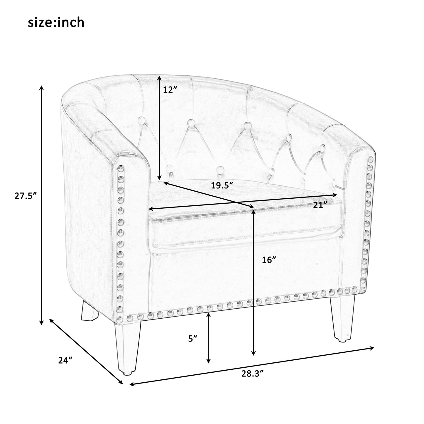 Fabric Tufted Barrel Chair – Stylish Tub Chair for Living Room, Bedroom, & Club Seating, Comfortable Accent Chair, Modern Design