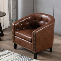 PU Leather Tufted Barrel Chair For Living Room Bedroom Club Chairs