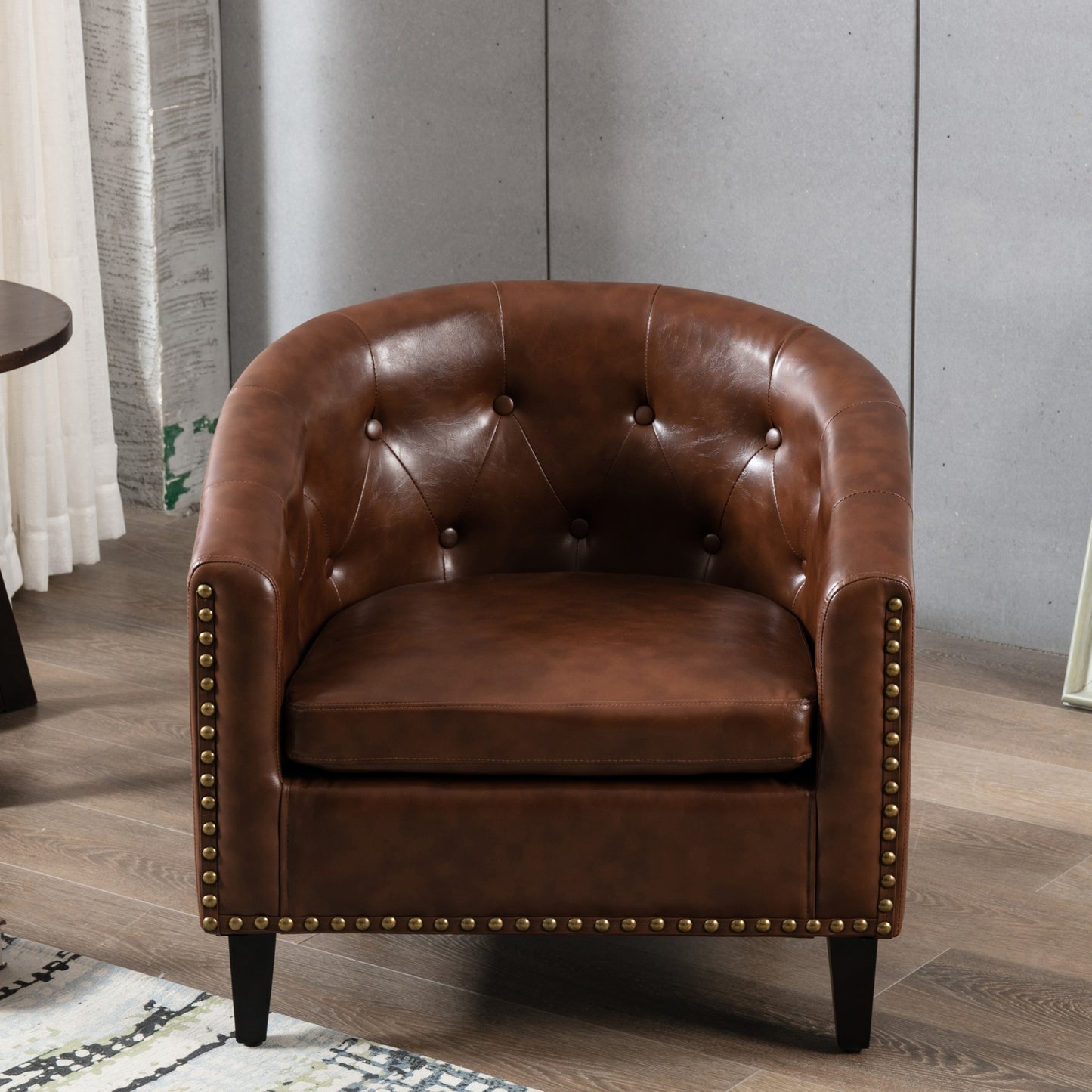 PU Leather Tufted Barrel Chair For Living Room Bedroom Club Chairs