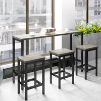 Counter Height Extra Long Dining Table Set with 3 Stools, Pub Kitchen Side Table with Footrest, Gray Finish