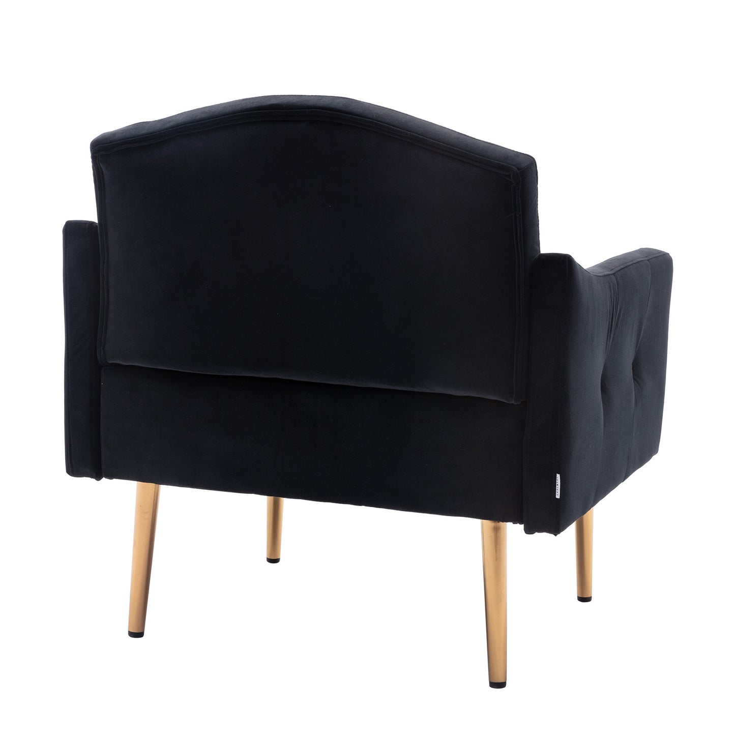 Modern Accent Chair with Arms, Tufted Fabric Armchair with Gold Metal Legs, Upholstered Reading Chair - Black