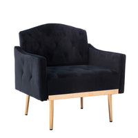 Modern Accent Chair with Arms, Tufted Fabric Armchair with Gold Metal Legs, Upholstered Reading Chair - Black