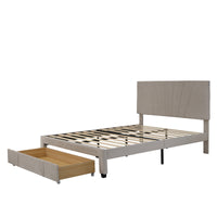 Queen Size Velvet Upholstered Platform Storage Bed with Large Drawer - Beige