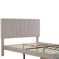 Queen Size Velvet Upholstered Platform Storage Bed with Large Drawer - Beige