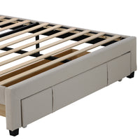 Queen Size Velvet Upholstered Platform Storage Bed with Large Drawer - Beige