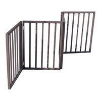 Pet Gate - Dog Gate for Doorways, Stairs, or Home - Freestanding Folding Design, Brown Arc Wooden Barrier for Pets