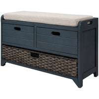 Storage Bench with Removable Basket and 2 Drawers Fully Assembled Shoe Bench with Cushion Navy