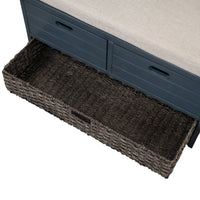 Storage Bench with Removable Basket and 2 Drawers Fully Assembled Shoe Bench with Cushion Navy