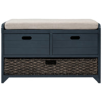 Storage Bench with Removable Basket and 2 Drawers Fully Assembled Shoe Bench with Cushion Navy